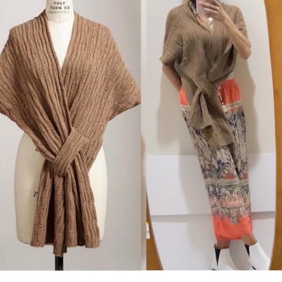 Anthropologie Sundance catalog cashmere blend boho  soft gray/ wrap - Picture 7 of 7